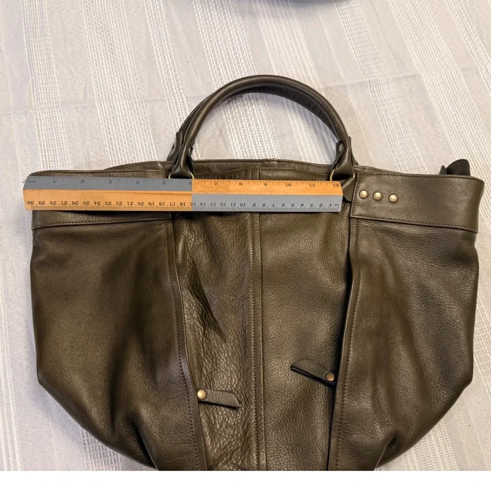 Eileen Fisher Olive Green Leather Tote Bag Hobo Handbag Brass Hardware
